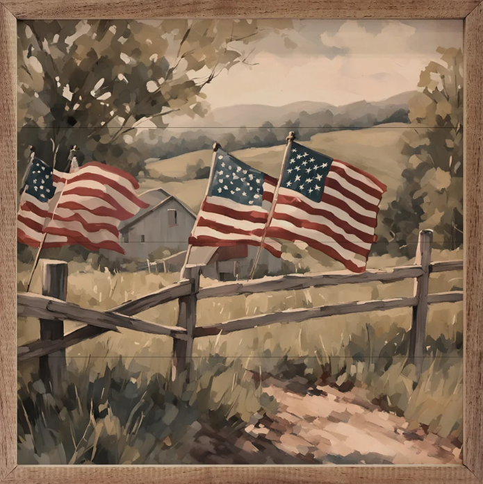 Flags On Wooden Fence image 0