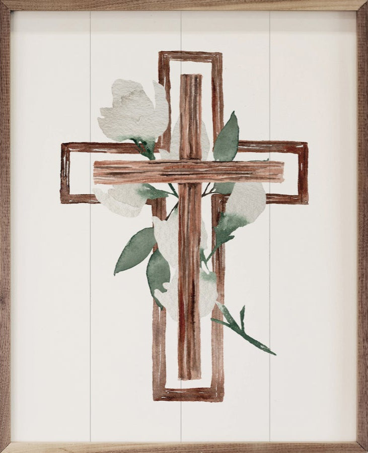 Wooden Cross Border With Roses image 0