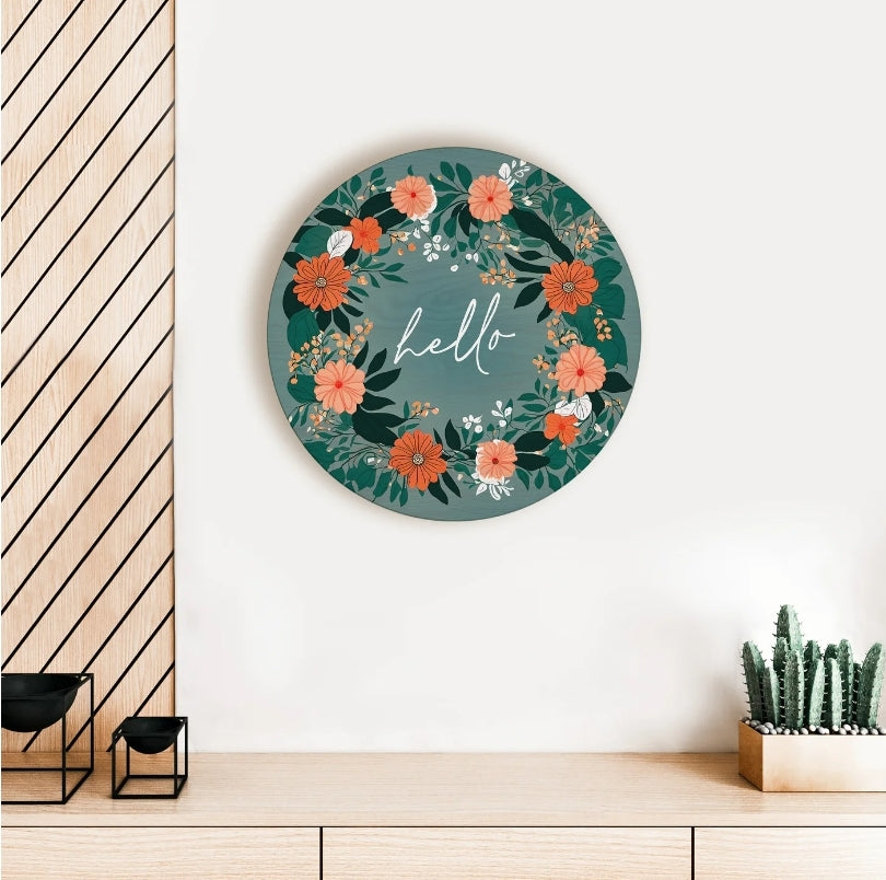 Hello Floral Wreath Green Circle image 1