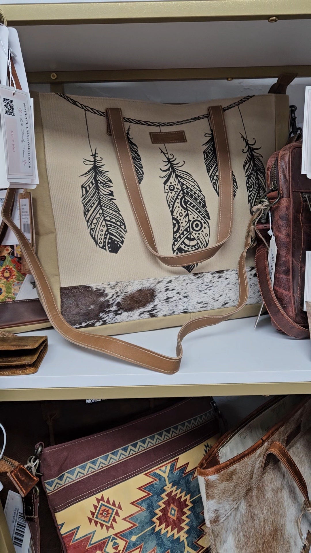 Feather Up-cycled Canvas & Genuine Leather Messenger Bag image 1