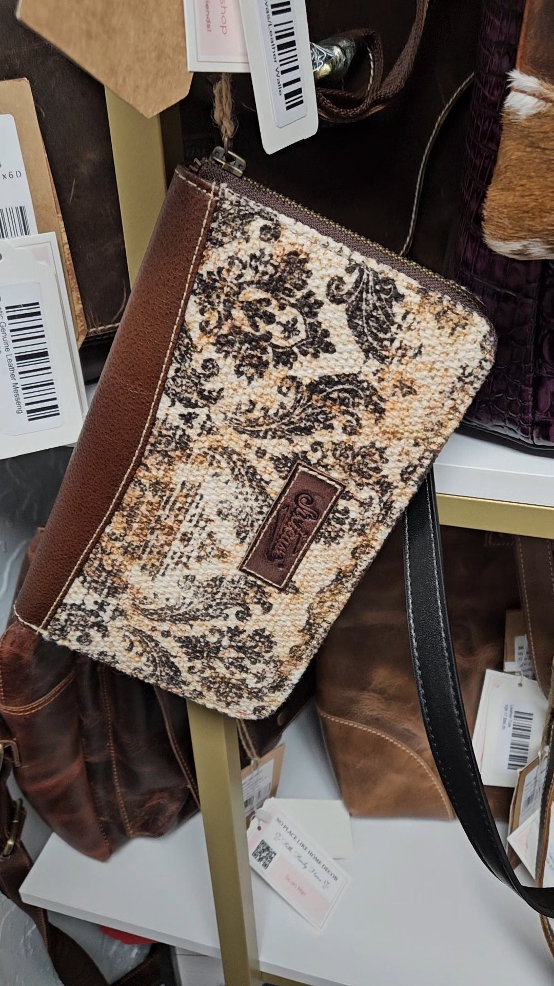 Brown/Tan Printed Up-cycled Canvas / Genuine Leather Wallet image 5