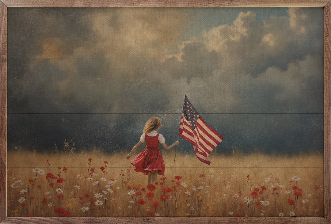 Girl Carrying Flag Through Storm image 0