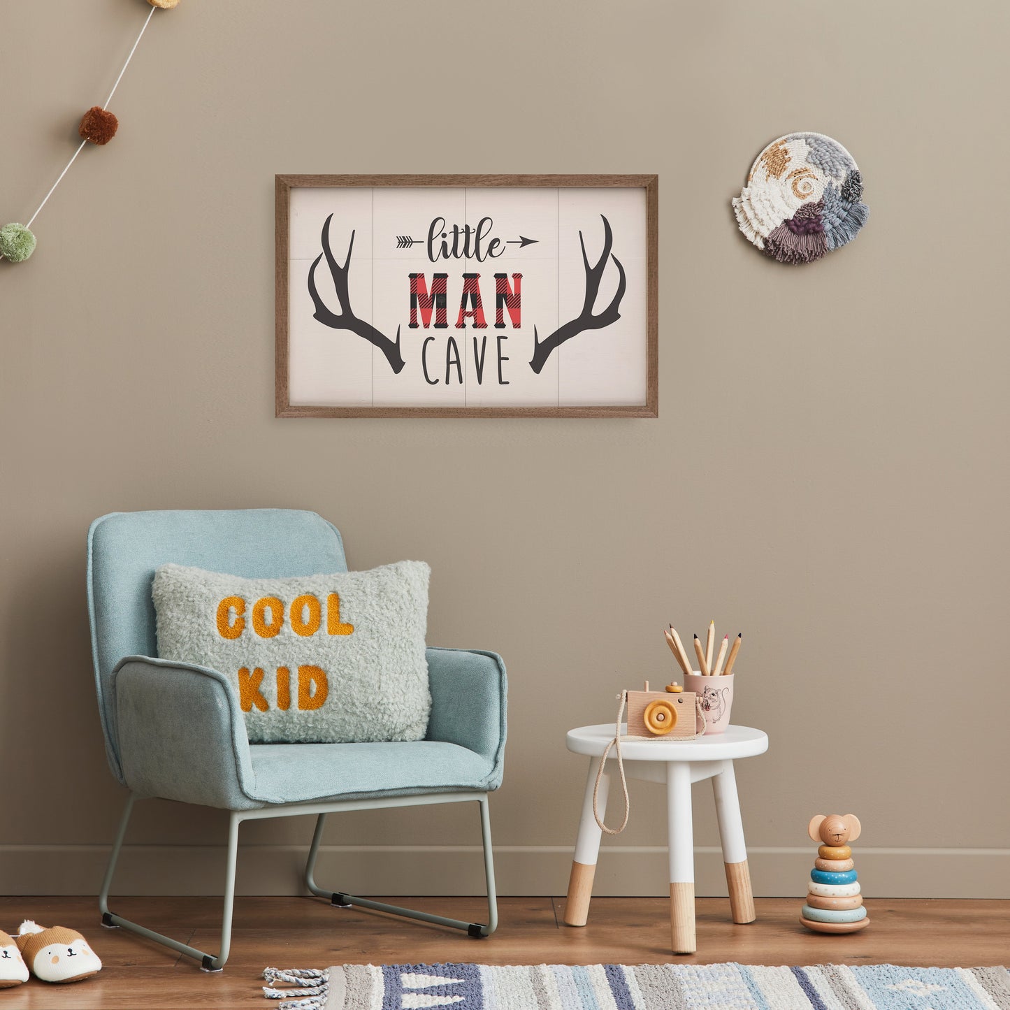 Little Man Cave Plaid Antlers Arrow White
