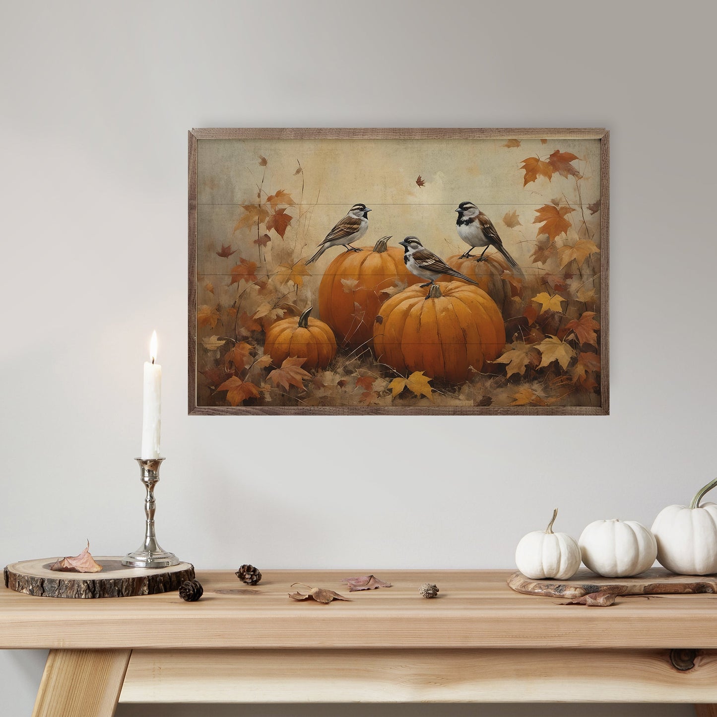 Sparrows On Pumpkins