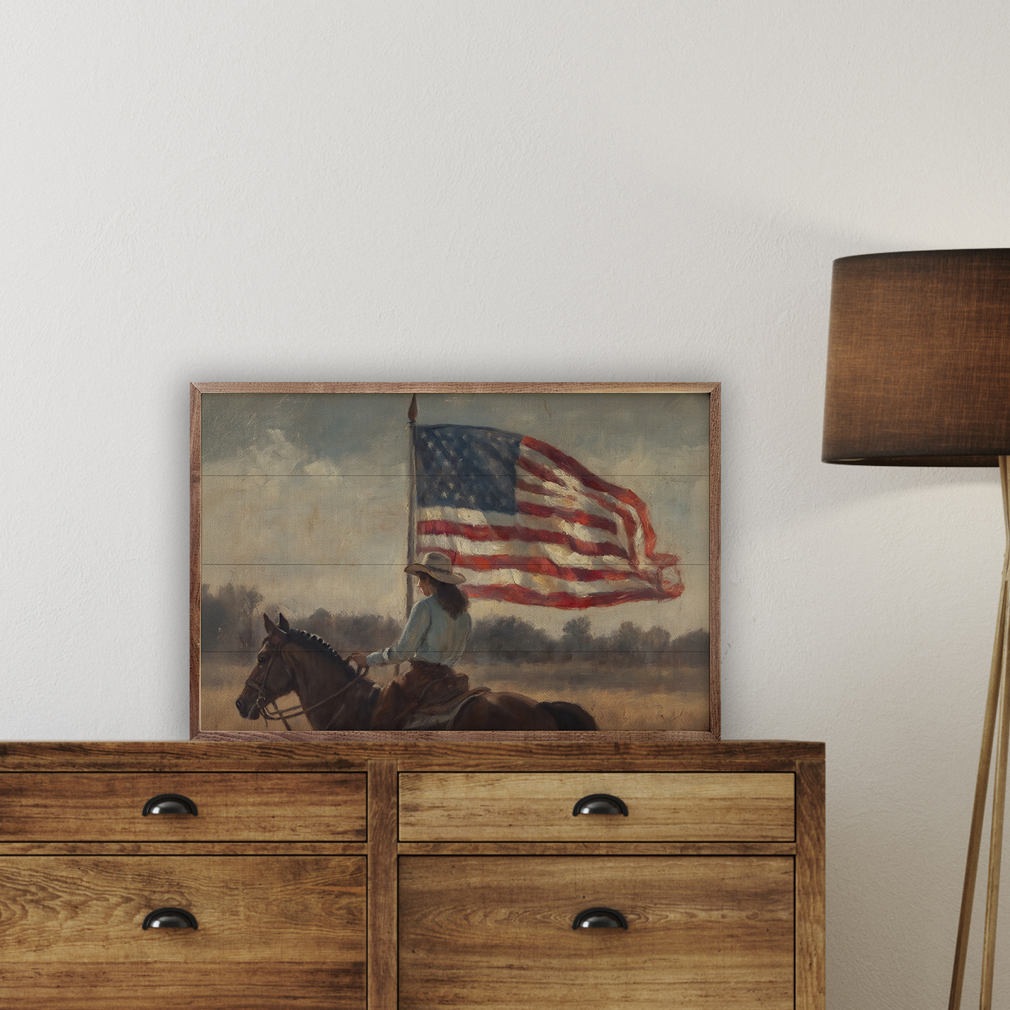 Vintage Woman Rider With Flag