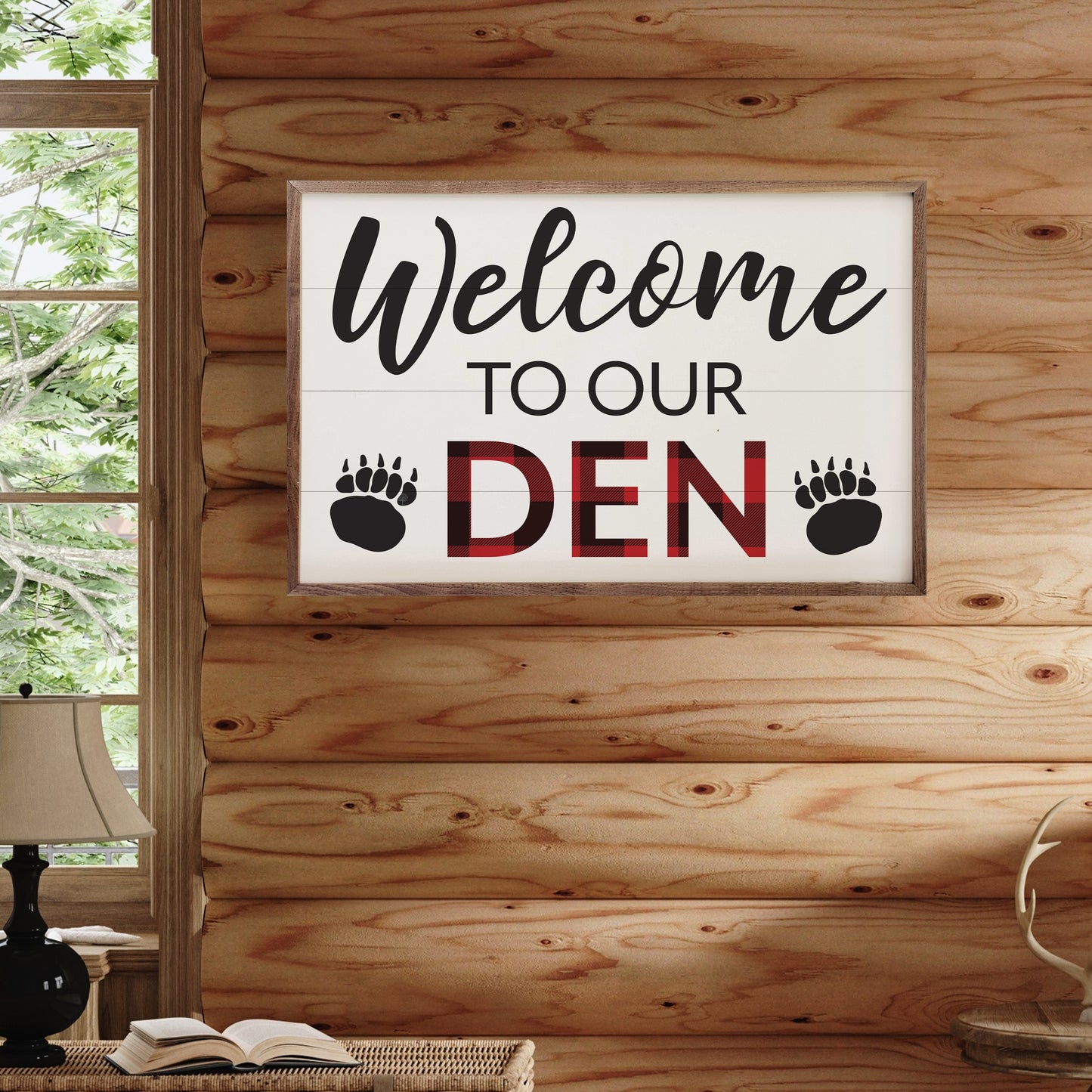 Welcome To Our Den Plaid Bearpaw White