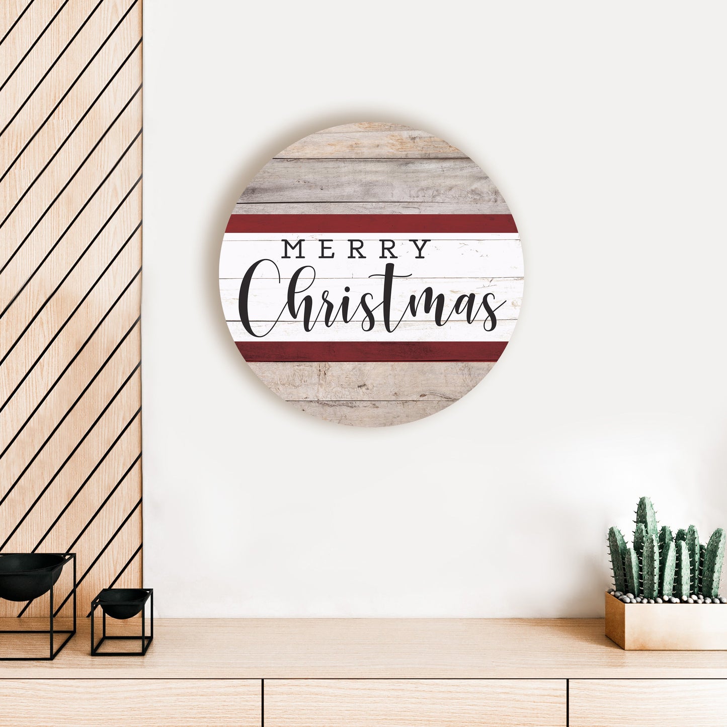 Merry Christmas Stripe Whitewash Circle