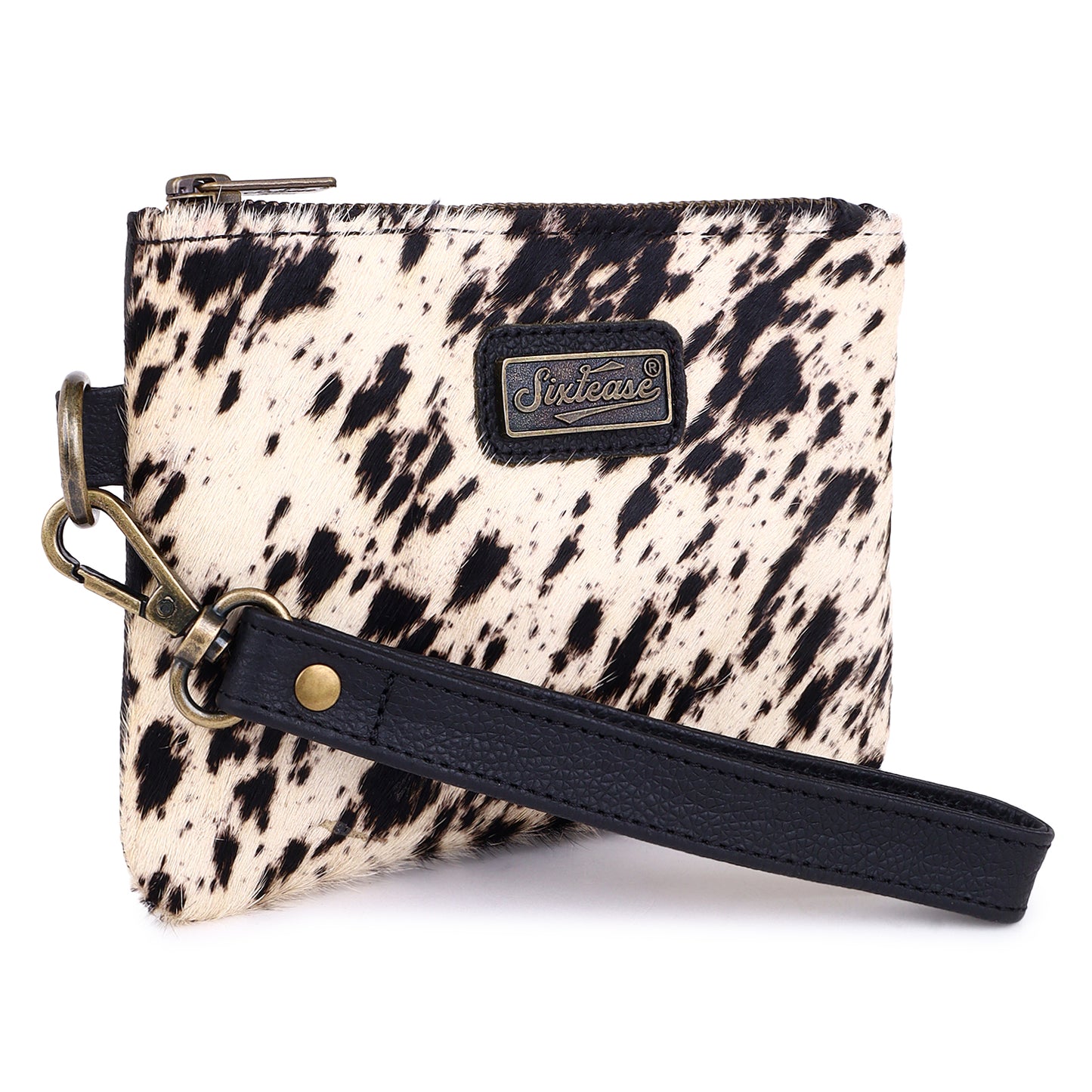 Genuine Leather Black/White Cowhide Wristlet image 1