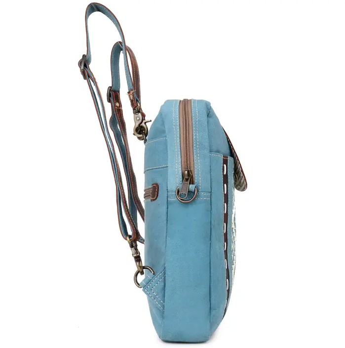 Blue Aztec Up-cycled Canvas & Genuine Leather Backpack image 3