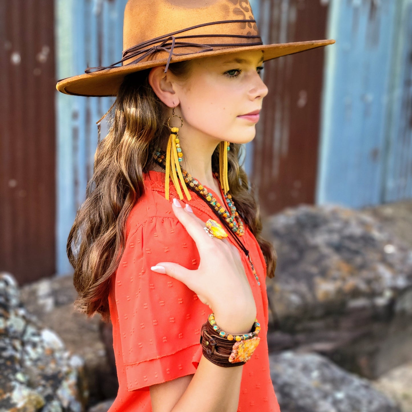 Orange Regalite Western Boho Statement Ring 012ac