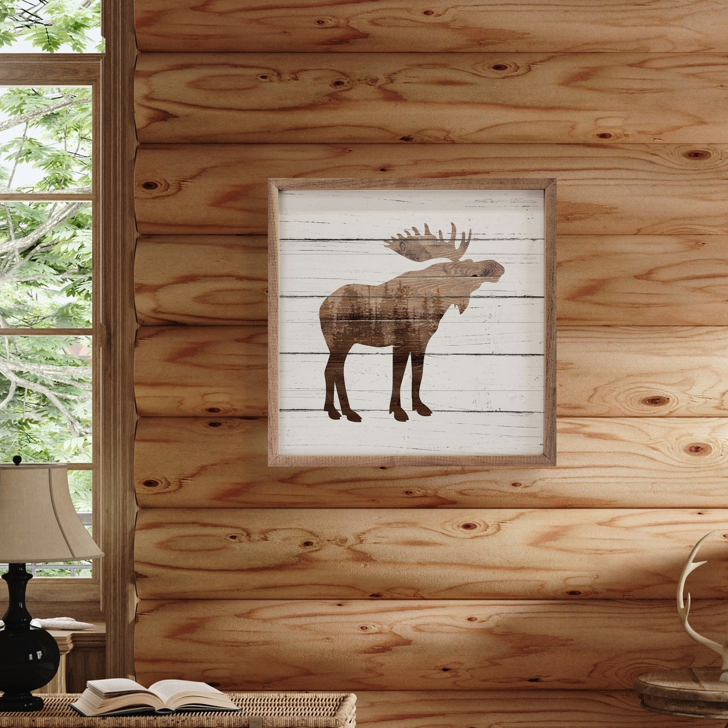 Moose Silhouette Forest Whitewash image 1