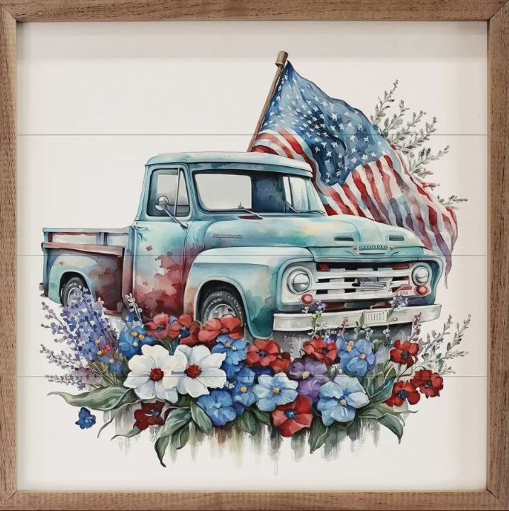 Blue Truck With Flag image 0