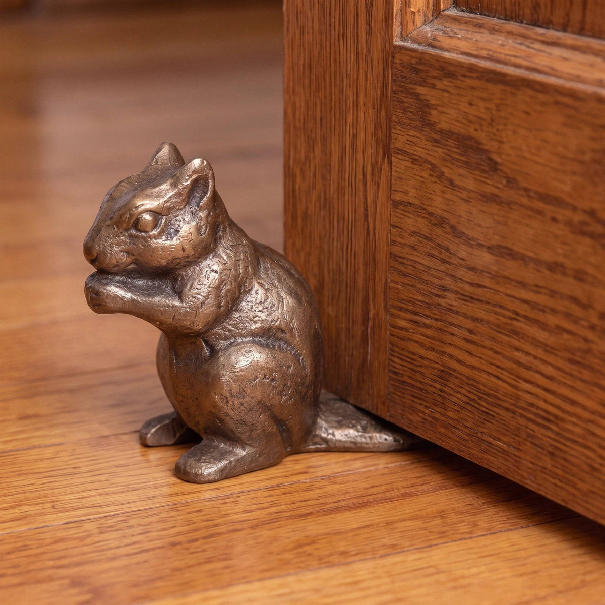Squirrel Door Stop, Antique Gold Cast Iron, 7.5"