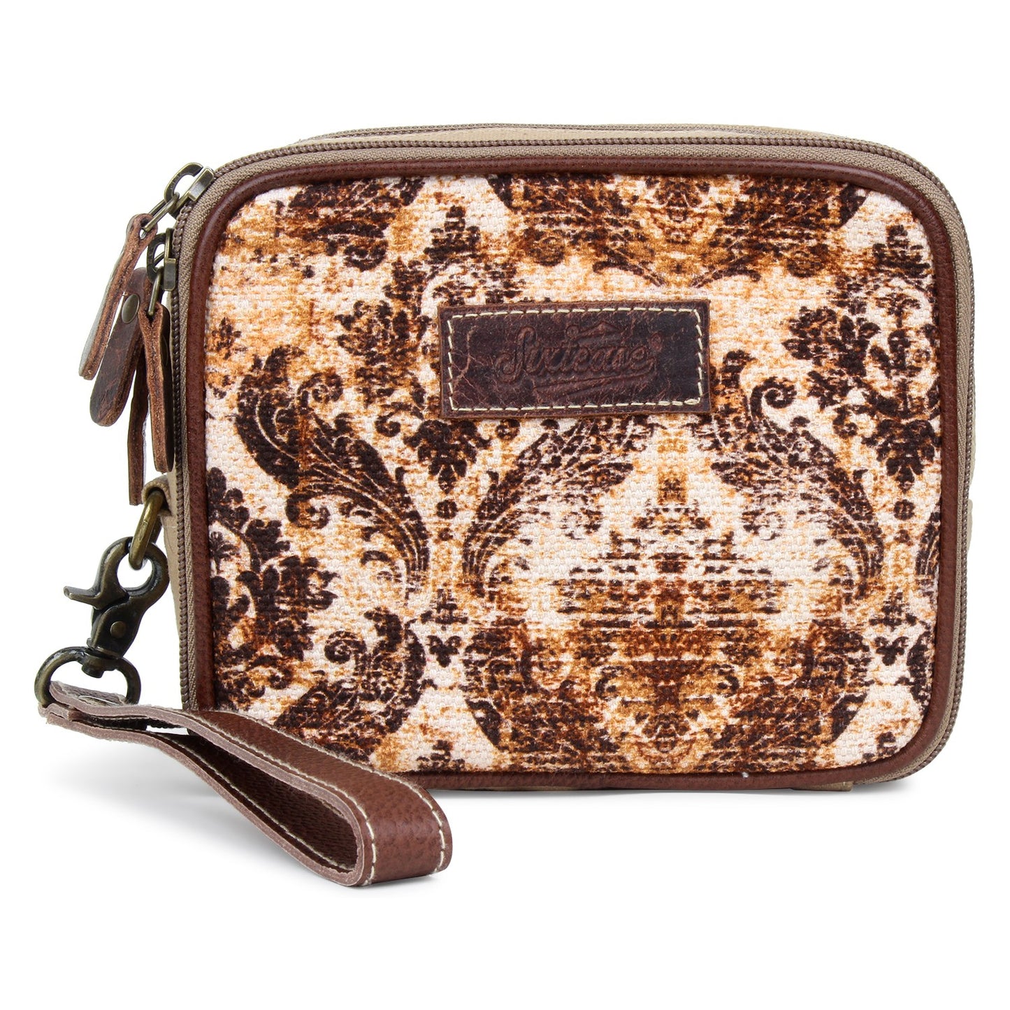 Up-cycled Canvas / Genuine Leather Wristlet image 1