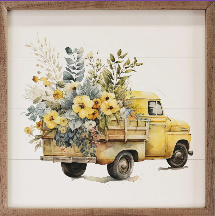 Yellow Truck With Flowers Back View image 0