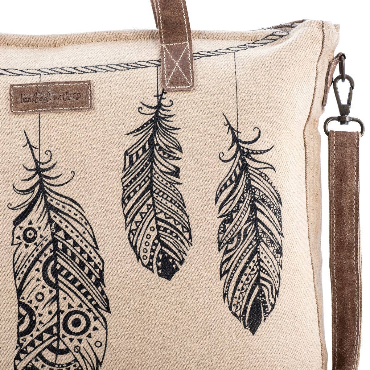 Feather Up-cycled Canvas & Genuine Leather Messenger Bag image 4