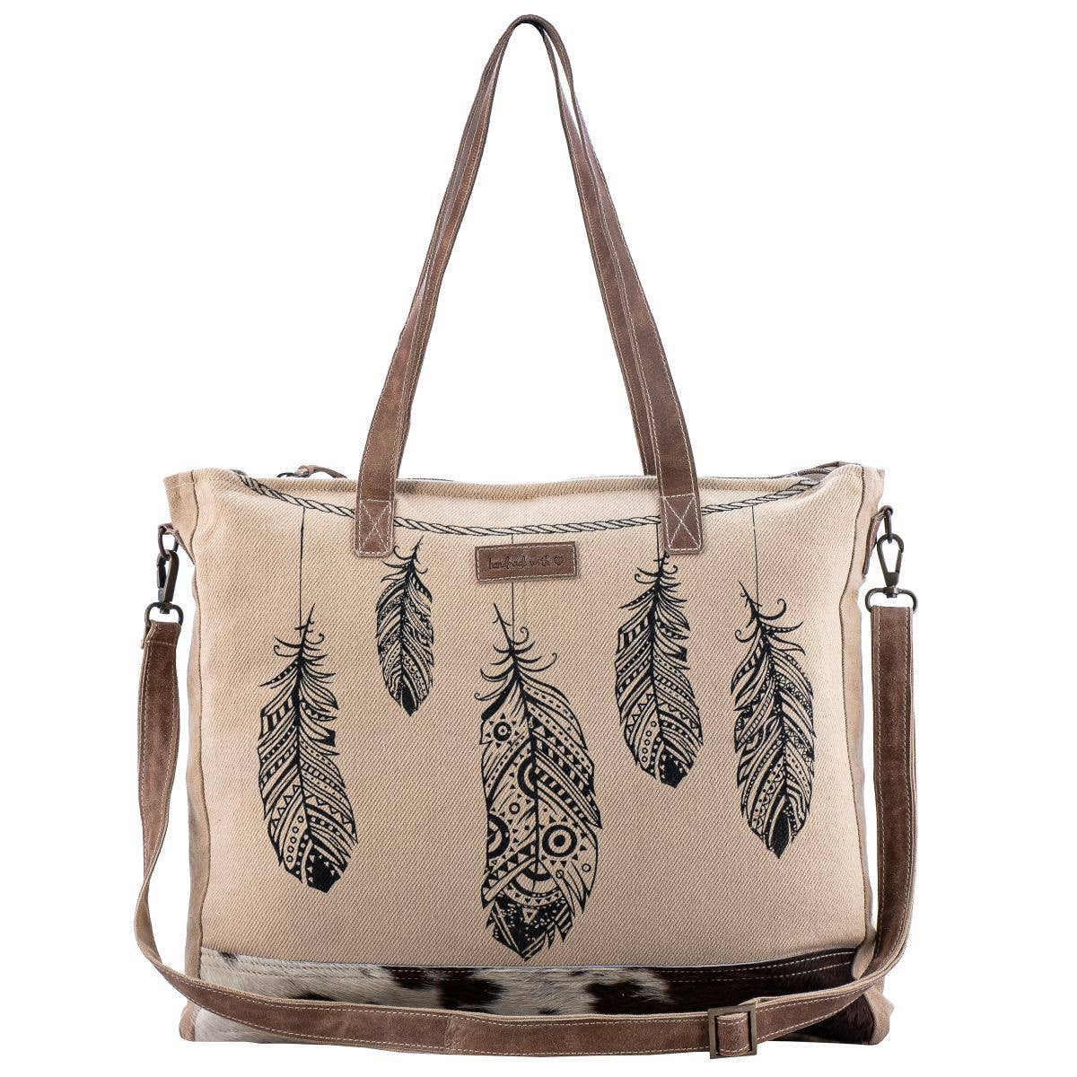 Feather Up-cycled Canvas & Genuine Leather Messenger Bag image 2