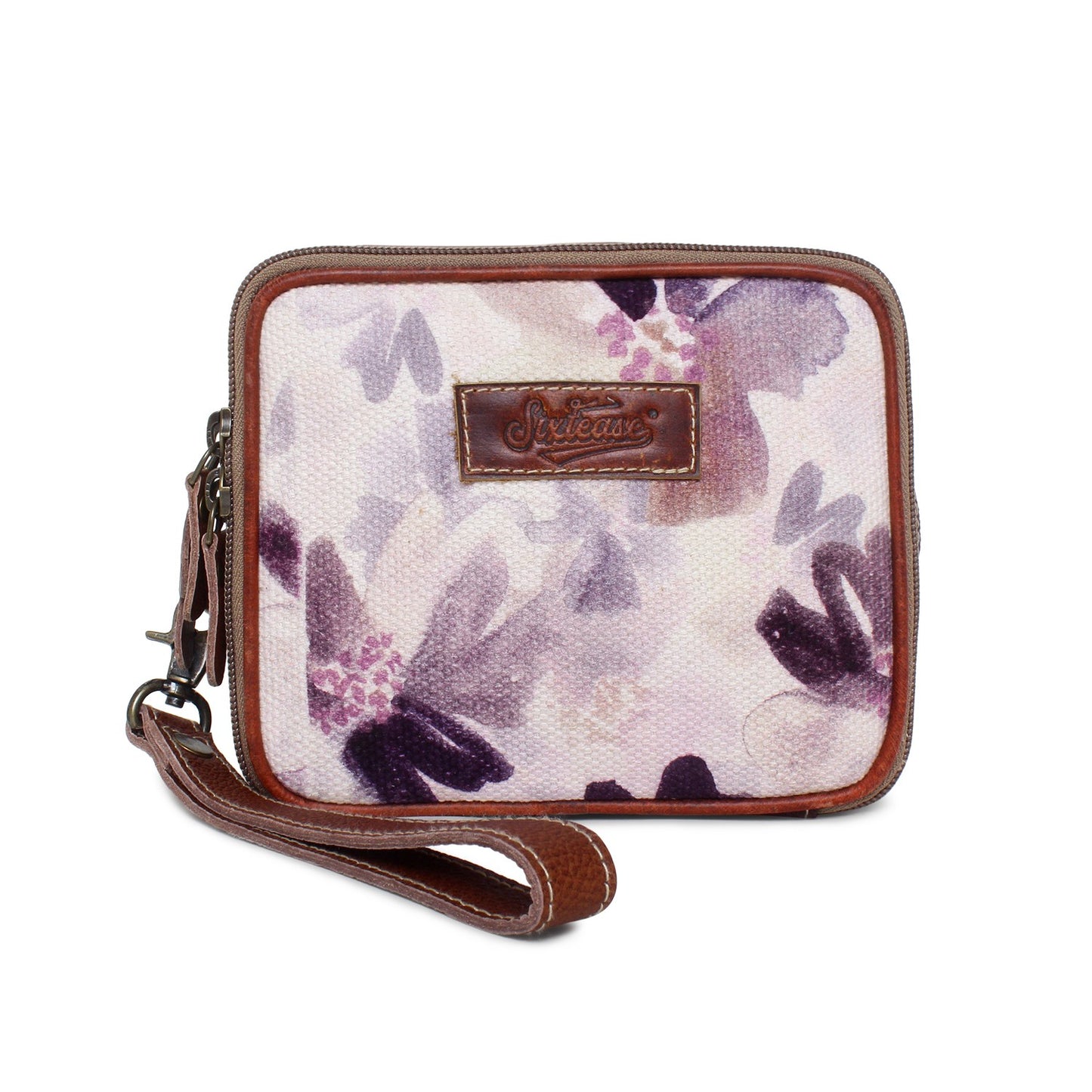 Floral Up-cycled Canvas / Genuine Leather Wristlet image 1
