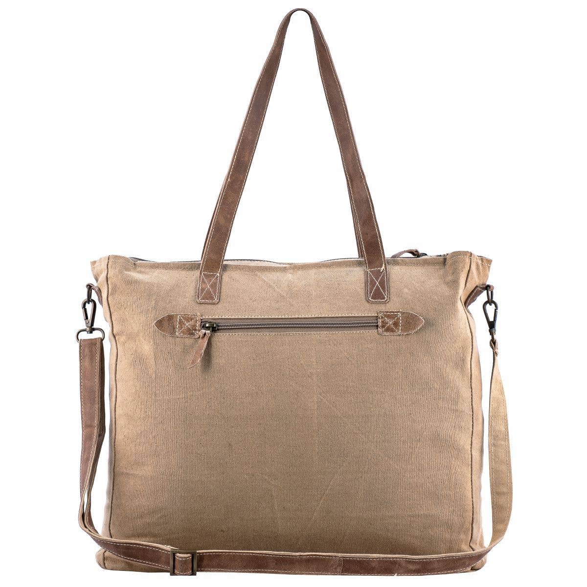 Feather Up-cycled Canvas & Genuine Leather Messenger Bag image 3