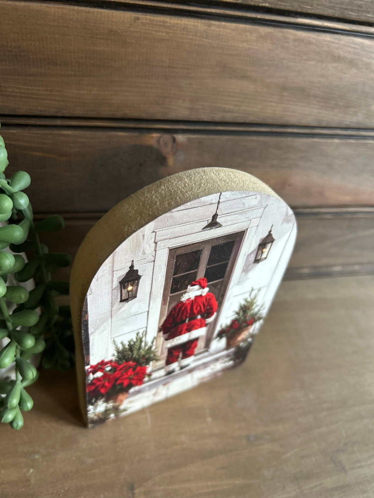 Santa at Your Door Wood Arch Shelf Sitter
