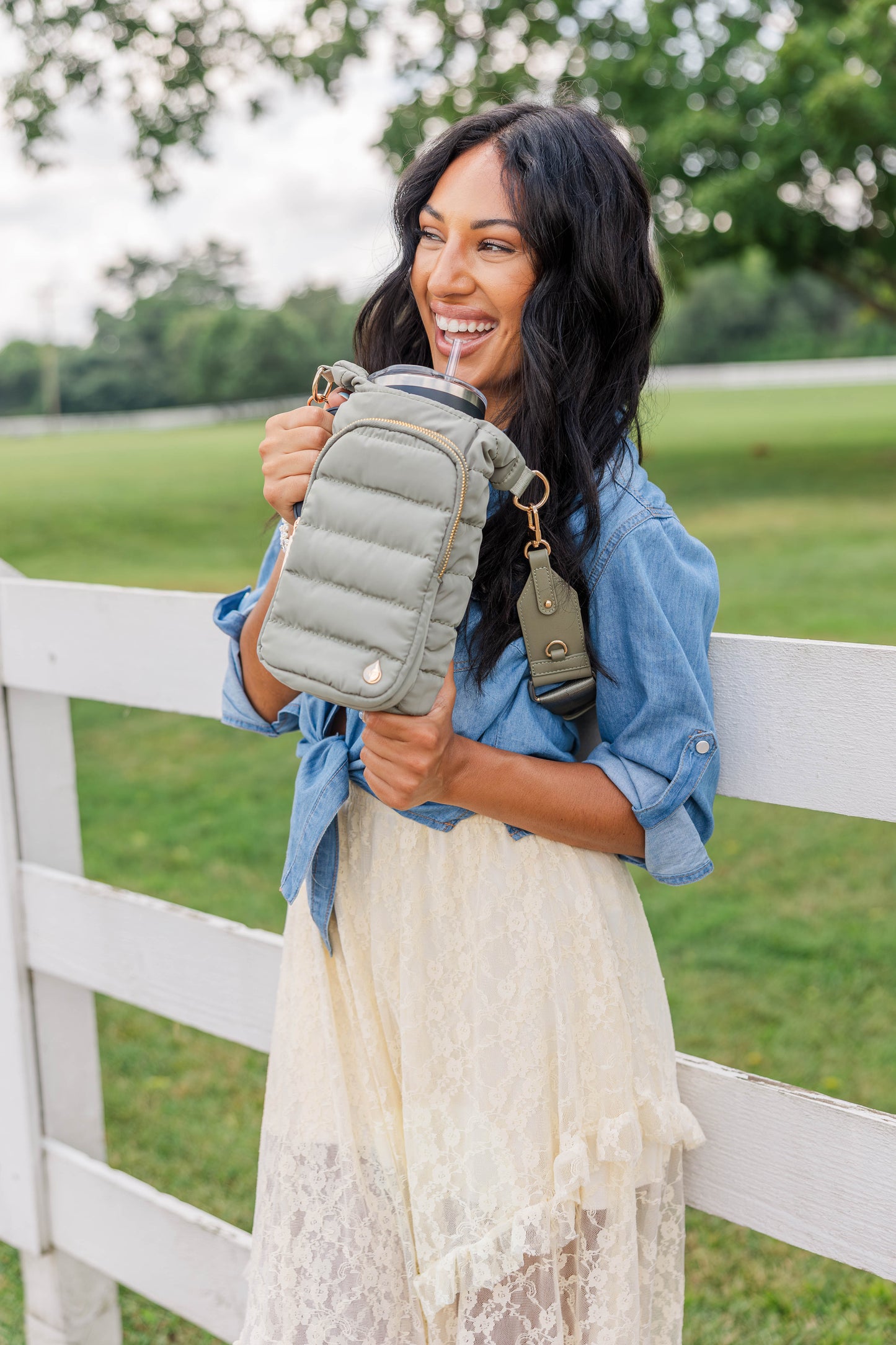 HydroBag® HANDLE™ - Sage Green with Solid Vegan Leather Trimmed Strap