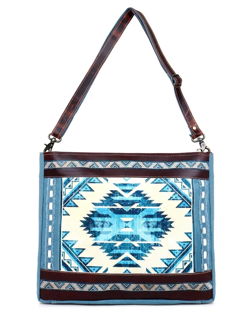 Blue Aztec Up-cycled Canvas & Genuine Leather Purse image 5