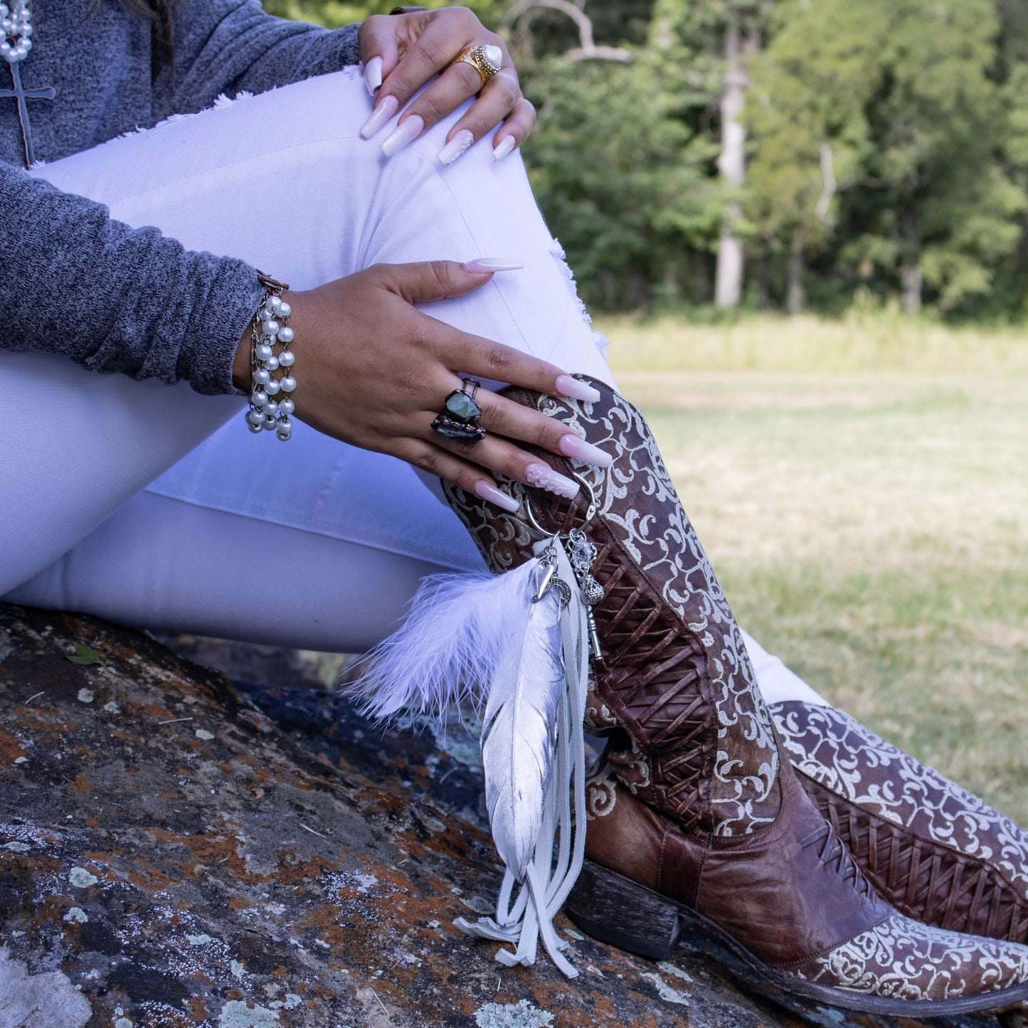 Pearl & Copper Triple Strand Bracelet 804a