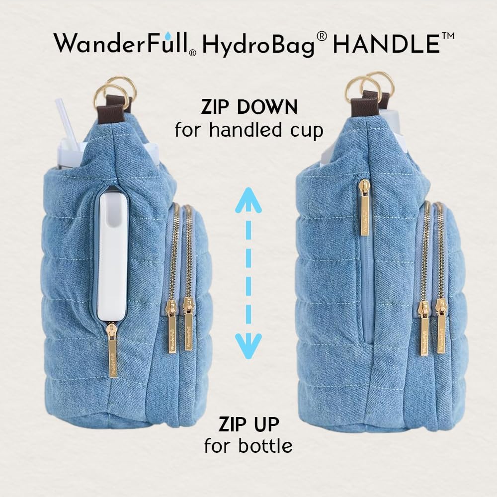 HydroBag® HANDLE®- Football Embroidery on Denim with Gold Hardware