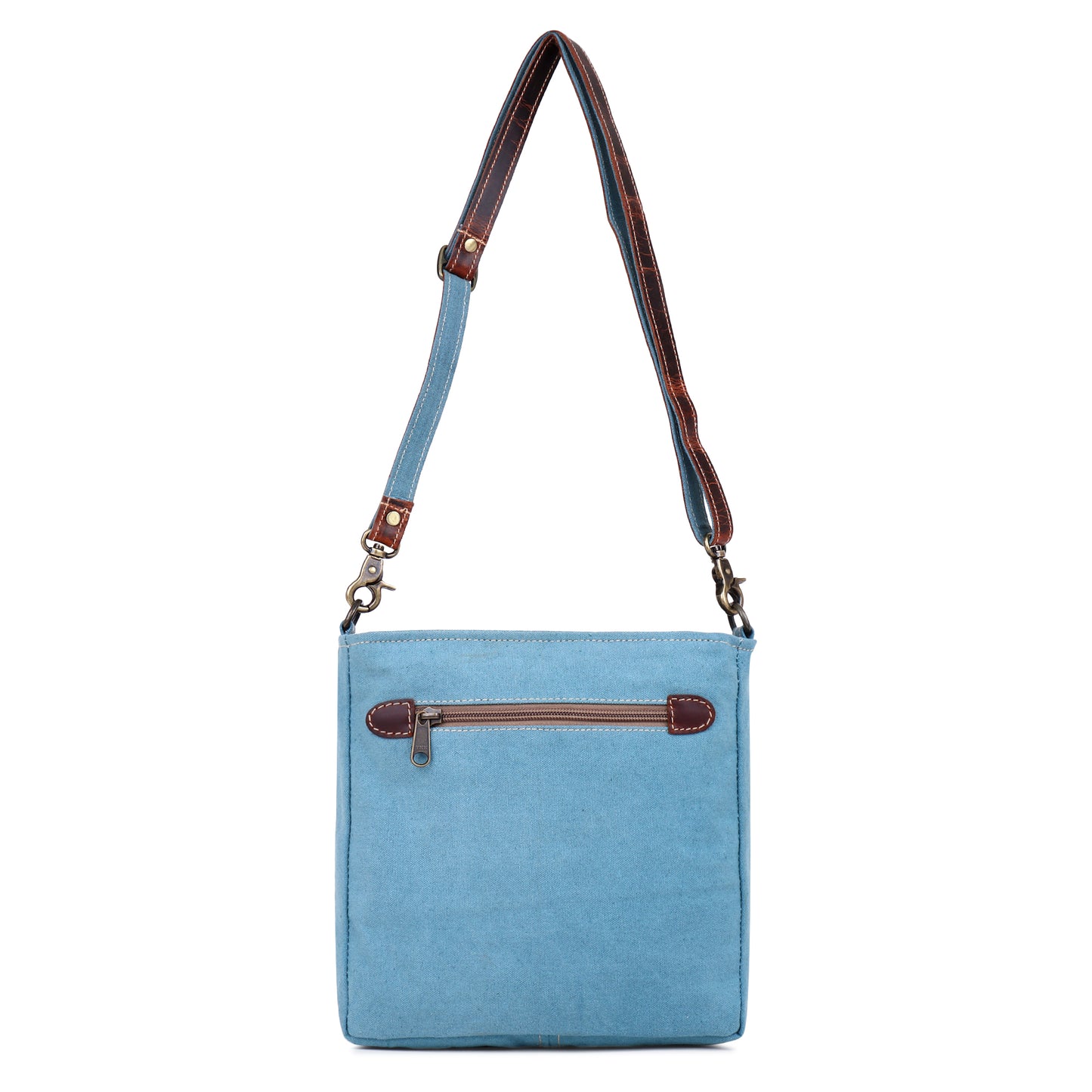 Blue Aztec Up-cycled Canvas & Genuine Leather Crossbody Purse image 3