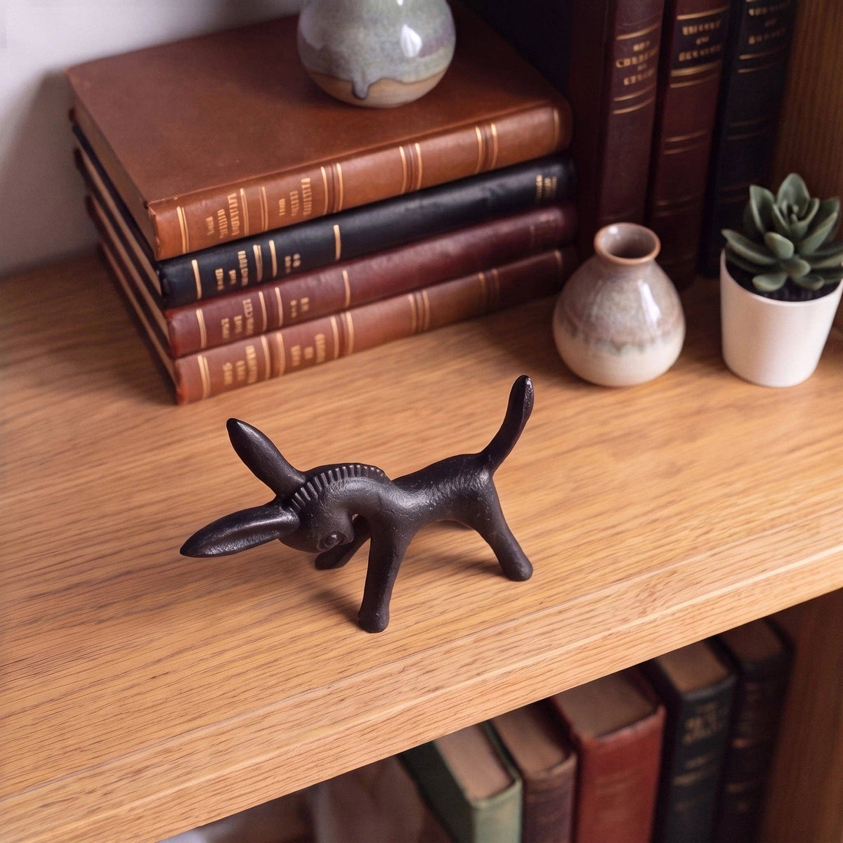 Donkey Paperweight, Black Cast Iron Figurine, 5.2"