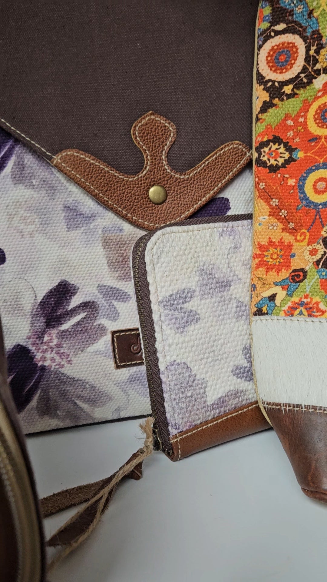 Floral Up-cycled Canvas / Genuine Leather Backpack image 5