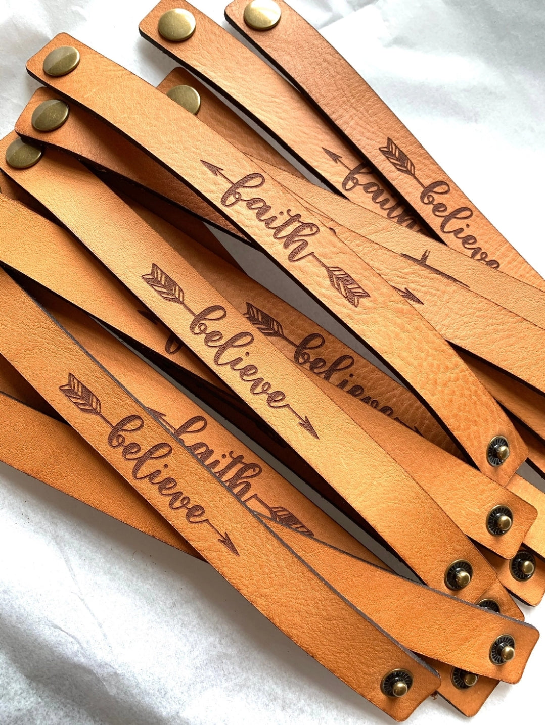 Faith Leather Snap Engraved Cuff Bracelet image 1