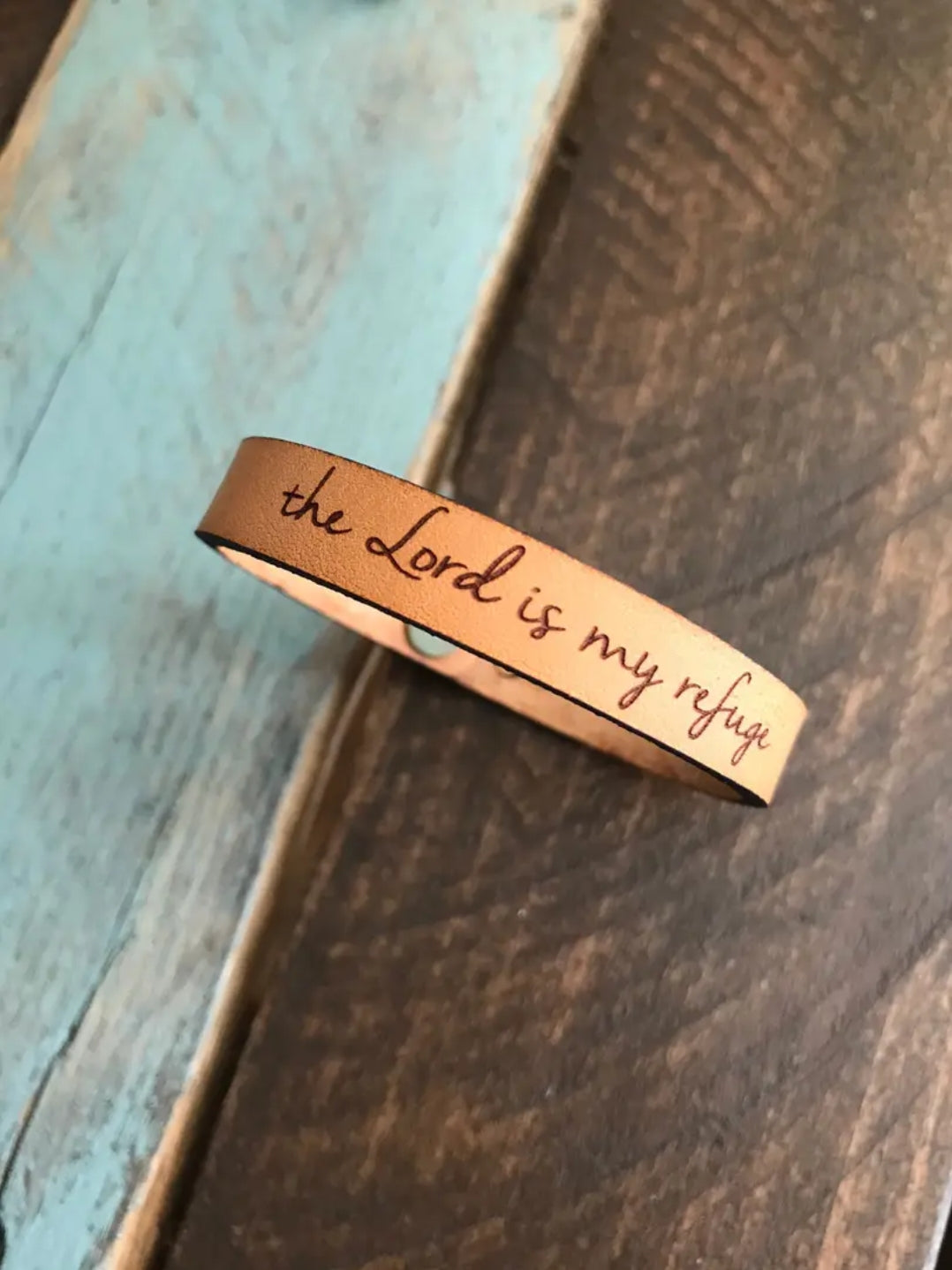 The Lord is My Refuge Thin Leather Bracelet image 0