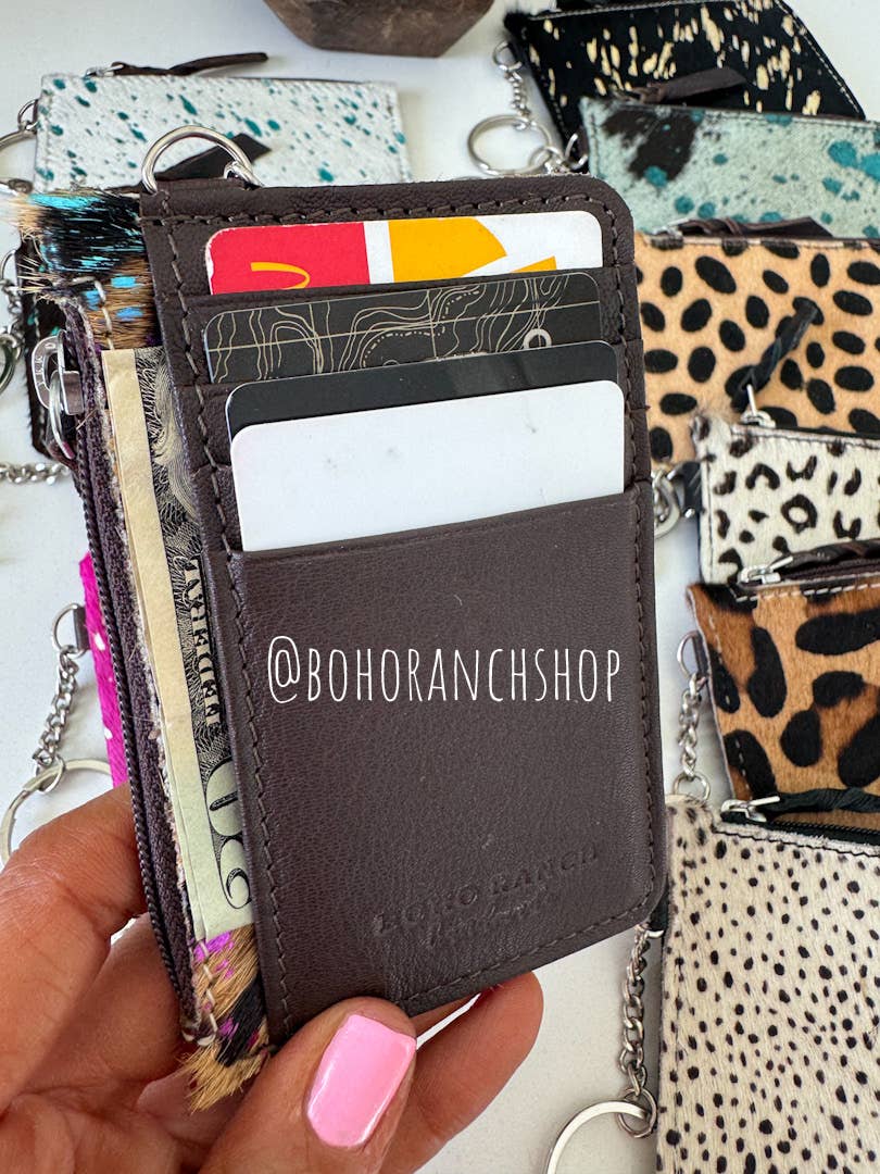 Brown & Turquoise Cowhide Keychain Wallet