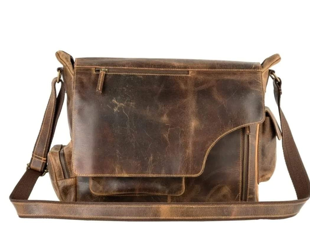 Rustic Genuine Leather Messenger Bag - Unisex image 1