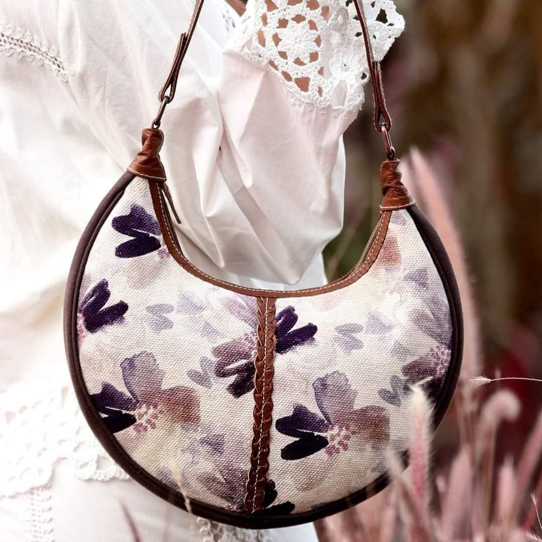 Floral Up-cycled Canvas & Genuine Leather Purse image 1