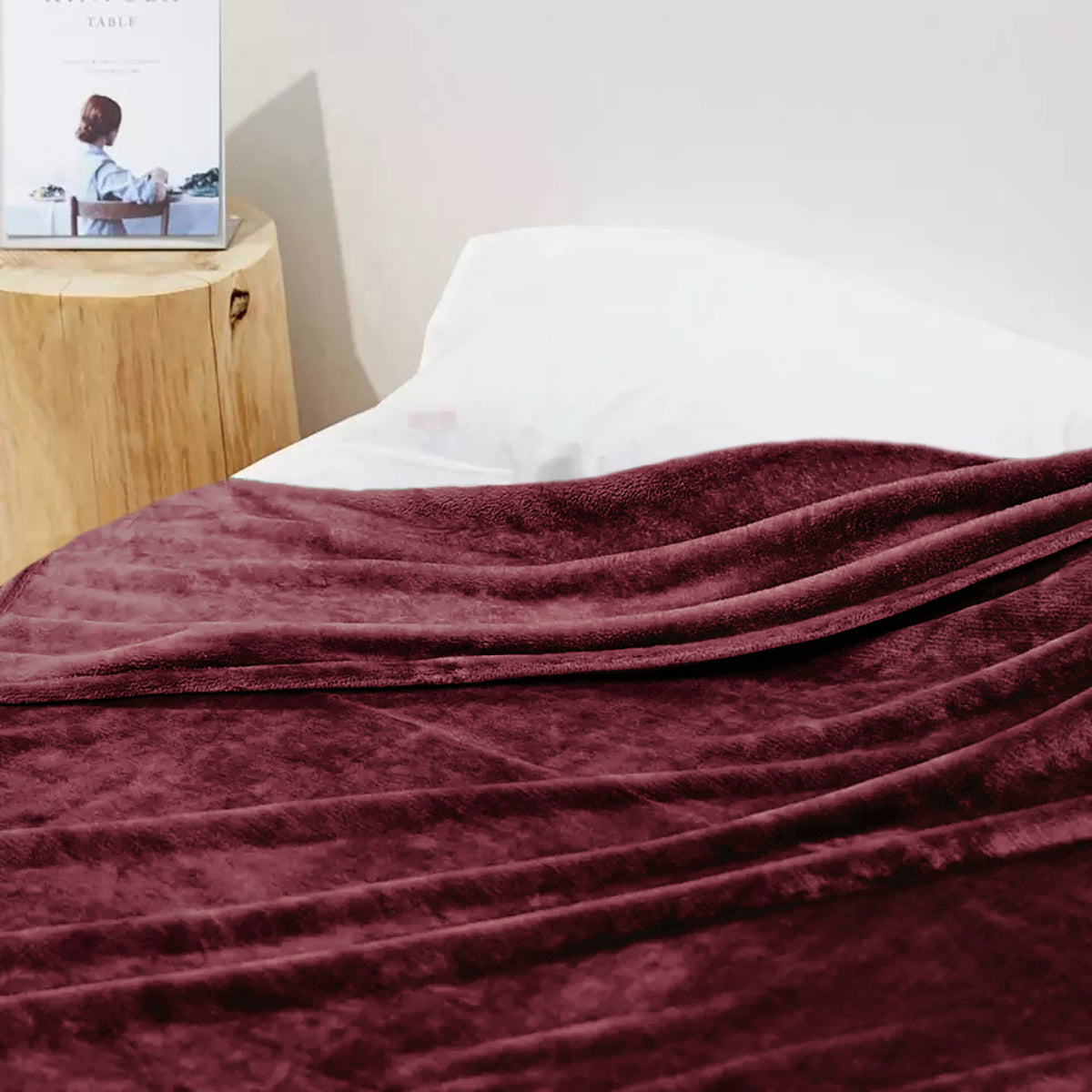Full size Burgundy Extra Soft Cozy Microfiber Solid Color Throw Picnic Sofa Bed Blanket