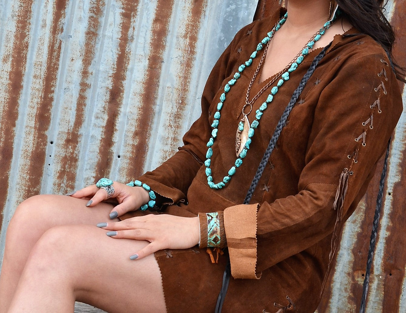 Long Boho Turquoise Beaded Necklace 248c