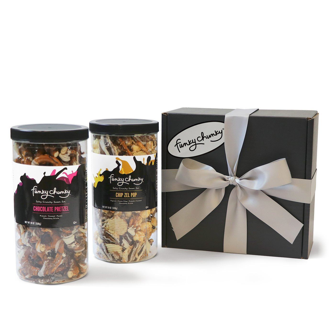 Salty Sweet Duo: Chocolate Pretzel & Chip Zel Pop 19 oz Tall Canisters