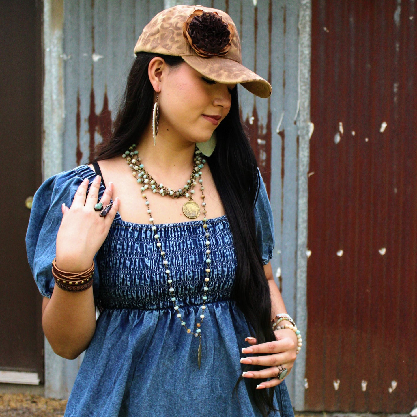 Amazonite Collar-Length Necklace with Indian Head Coin 252L