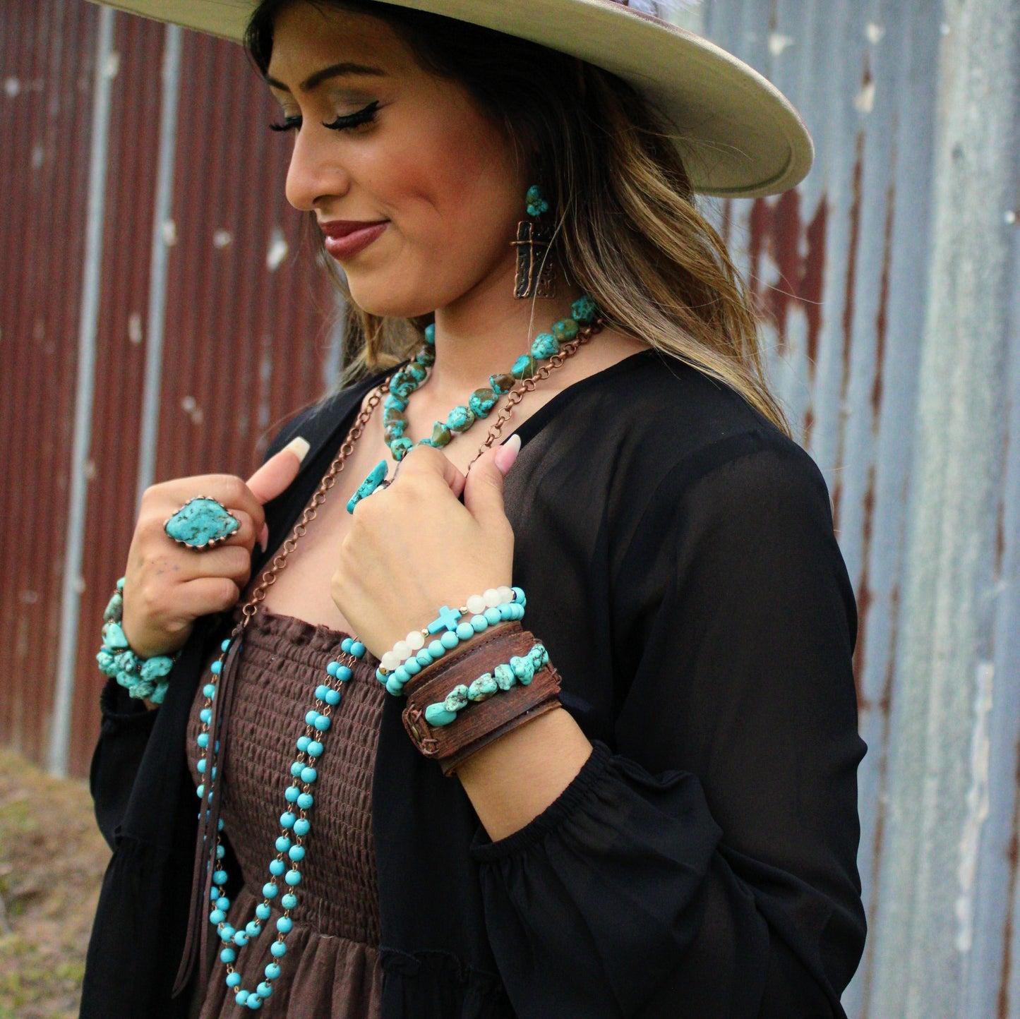 Blue Turquoise Stackable Stretch Beaded Bracelet 800u