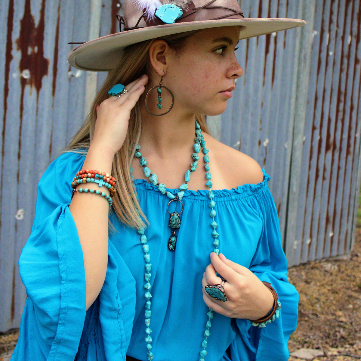 Bracelet Bar-Multi-Colored Turquoise Stretch Beaded Bracelet 802o