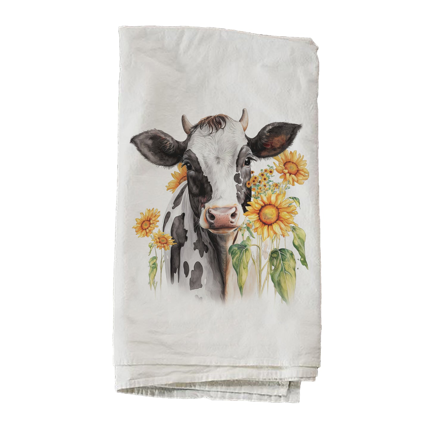 Dairy Cow With Sunflowers Towel