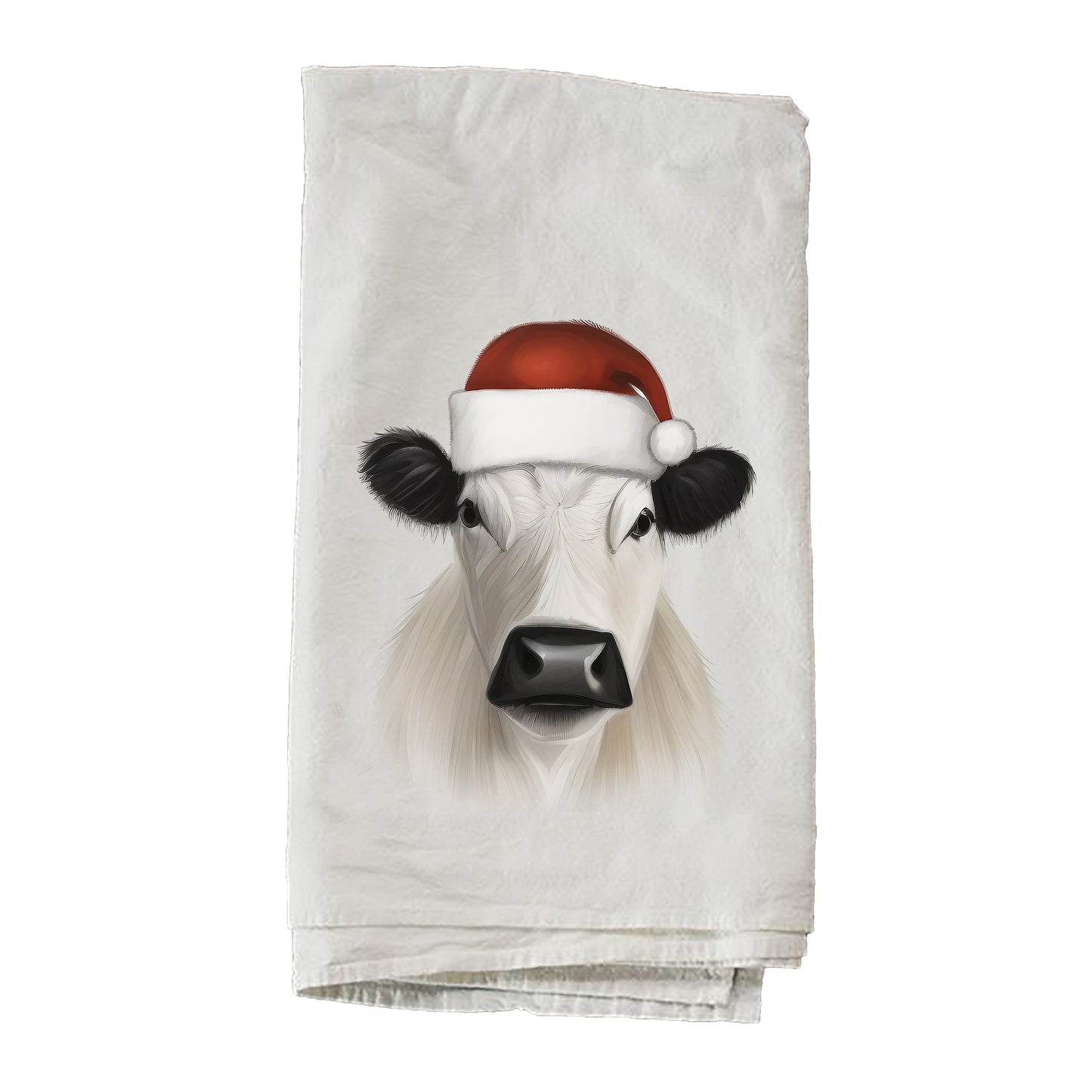 White Cow With Red Santa Hat Towel