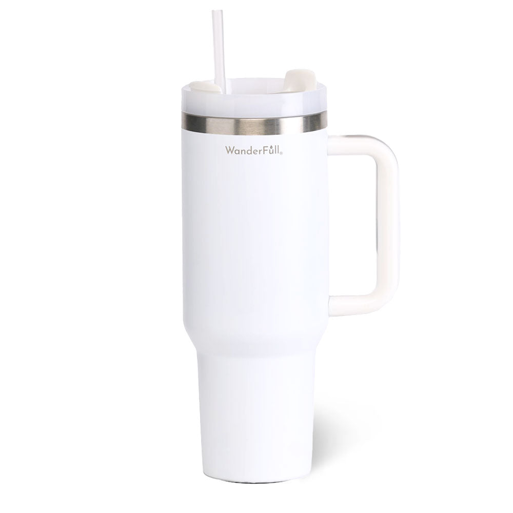 Handled Tumbler White with Silver - 40 oz