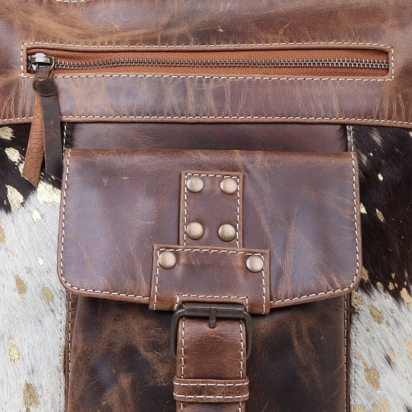 Brown/Gold Leather Shoulder Bag