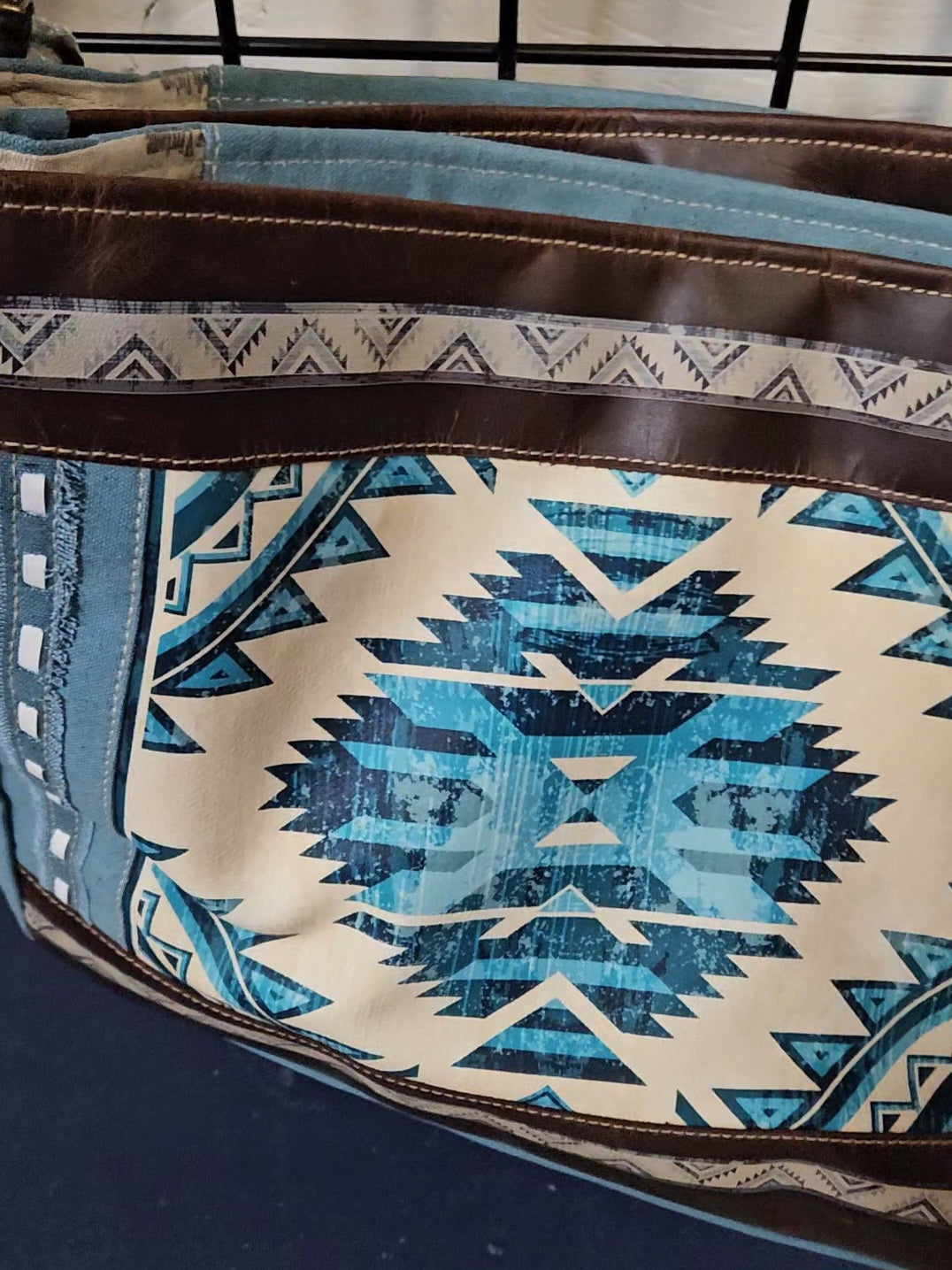 Blue Aztec Up-cycled Canvas & Genuine Leather Purse image 1