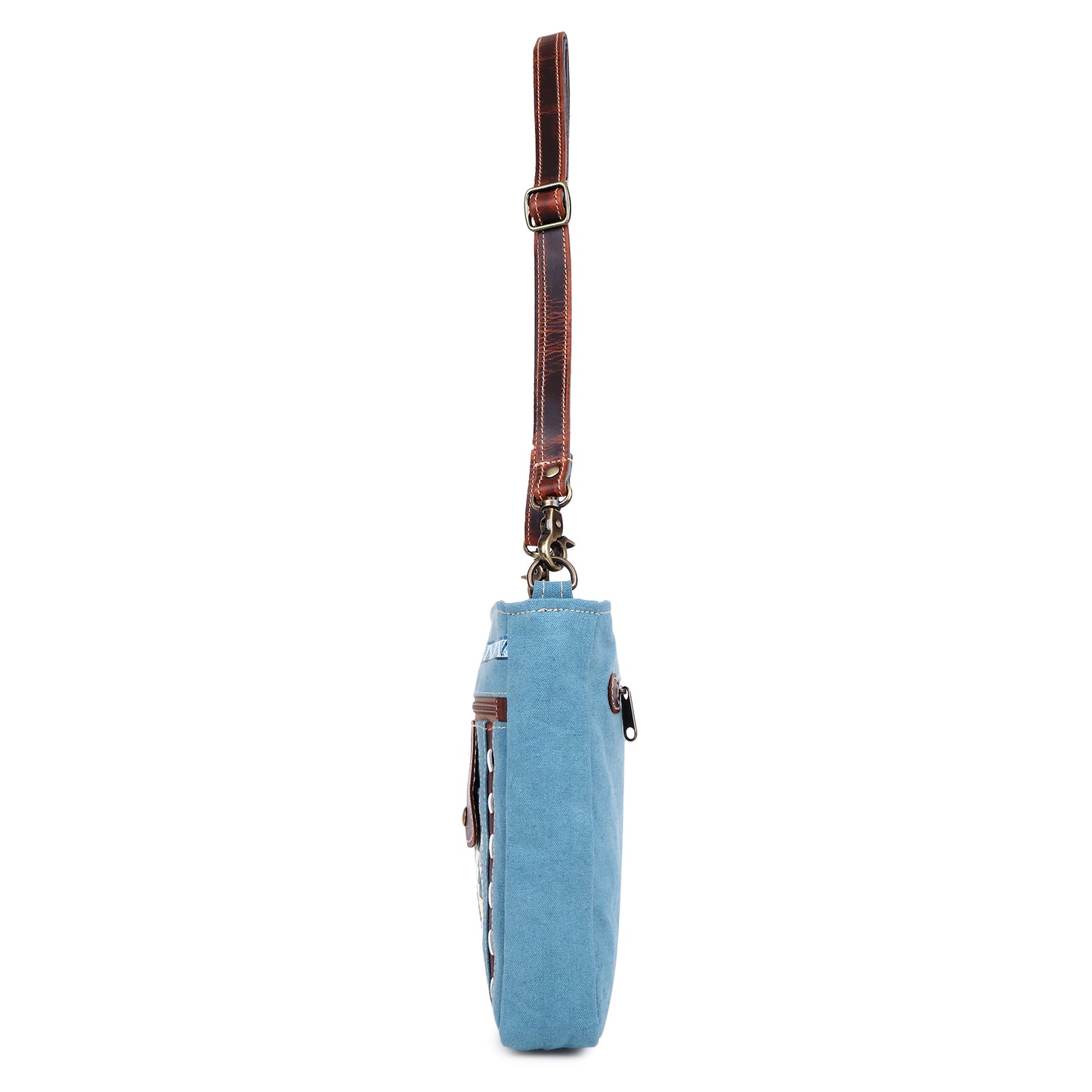 Blue Aztec Up-cycled Canvas & Genuine Leather Crossbody Purse image 4