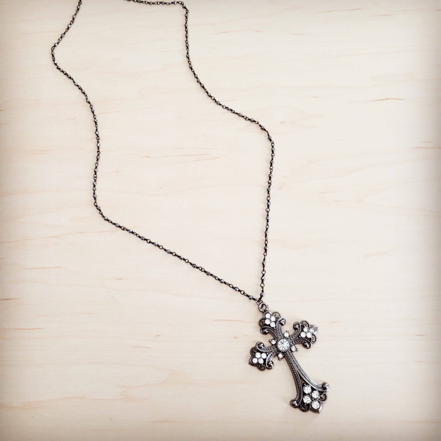 Victorian Gilded Filigree Cross Necklace 257ly