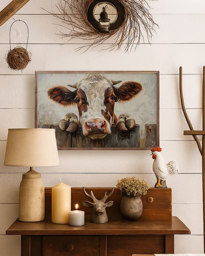Cow On The Fence By Petals Prints Design image 0